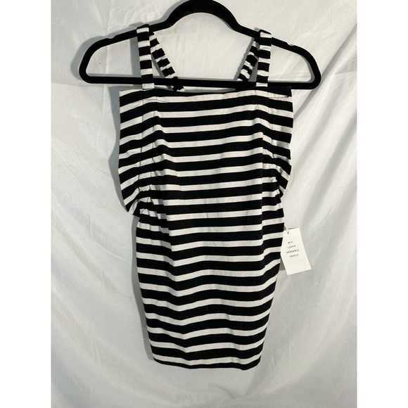Women's Free Assembly NWT Shirred Flounce Tank Top Black/White Size S - Picture 1 of 3